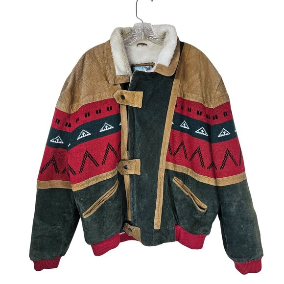 Adler Other - Vintage 90s Adler Suede Coat Mens XL Sherpa Southwestern Aztec Tribal Jacket